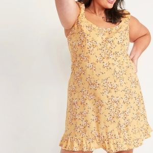 NWT OLD NAVY Yellow Fit and Flare Puff-Sleeve Prairie Floral Print Dress Plus 3x